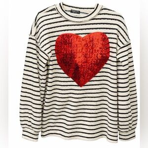 Heimish USA Striped Knit Sweater w/ Red Sequin Heart – Size Small – New